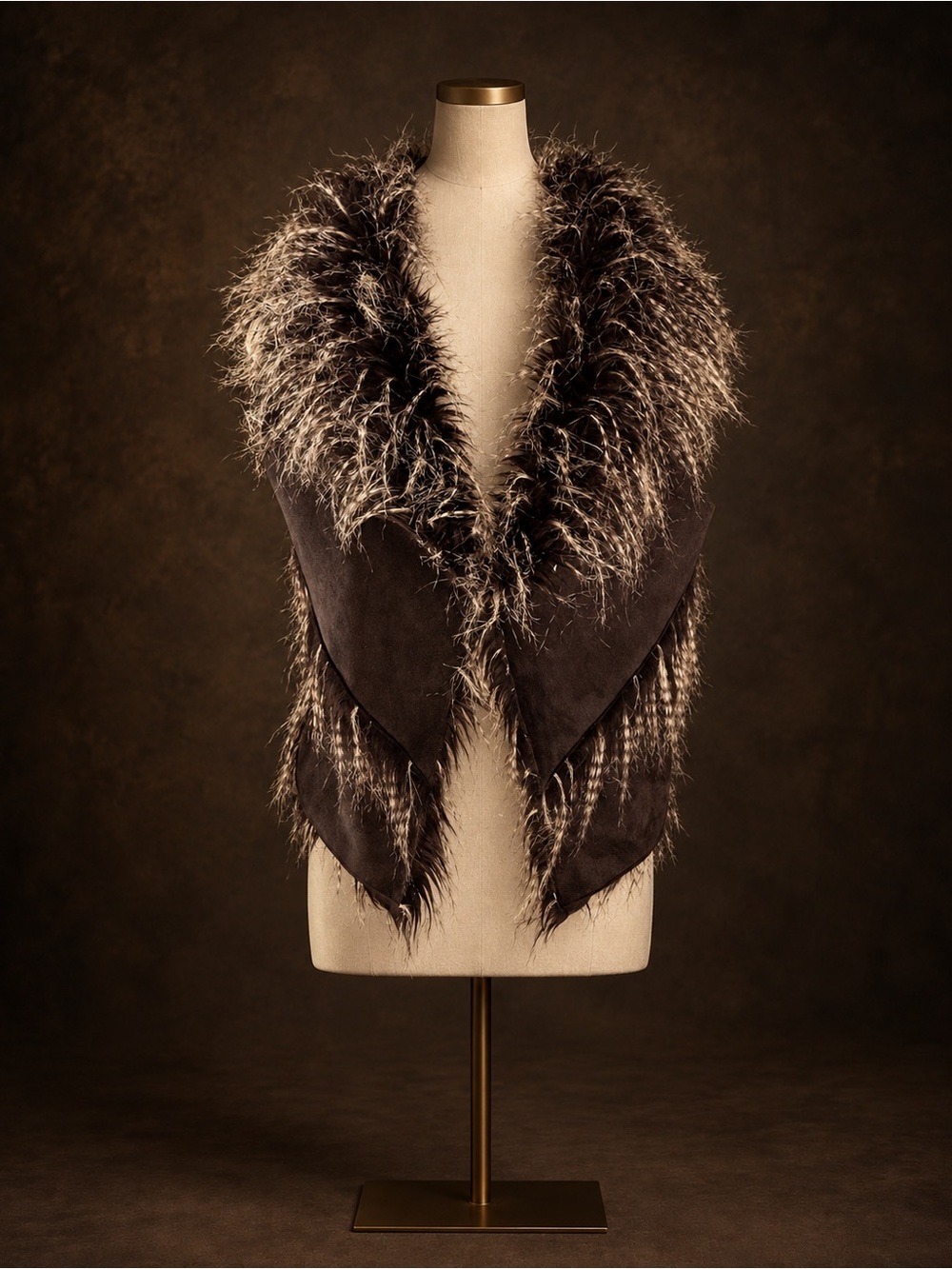 Boston Proper Black Faux Fur Trim Suede Shawl Vest